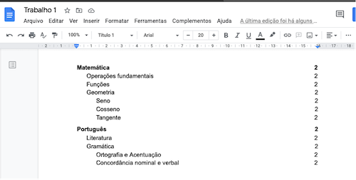 Criando o Sumário