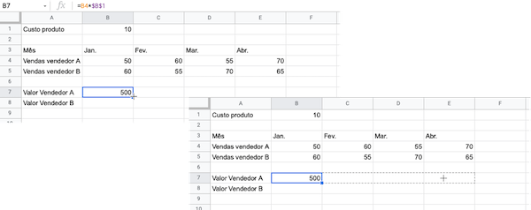 Fixando a linha/coluna na projeção
