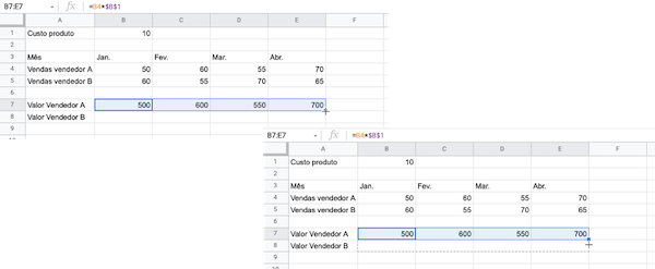 Fixando a linha/coluna na projeção